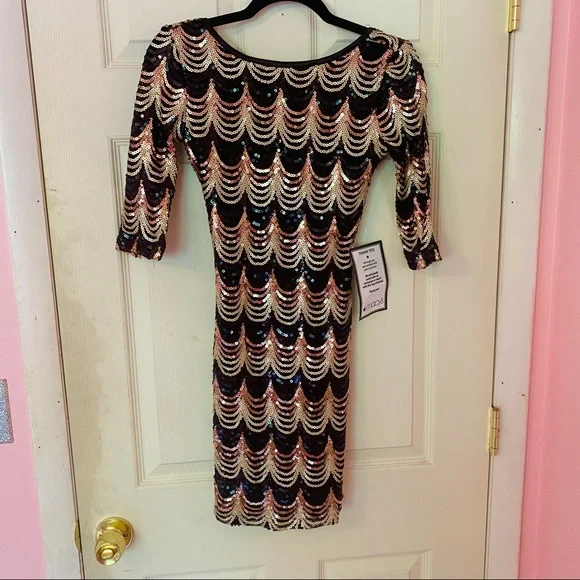 Crystal Doll | Dresses | New Nwt Sequin Black Gold Dress Xs Crystal Doll  Short Sleeve Prom Homecoming | Poshmark